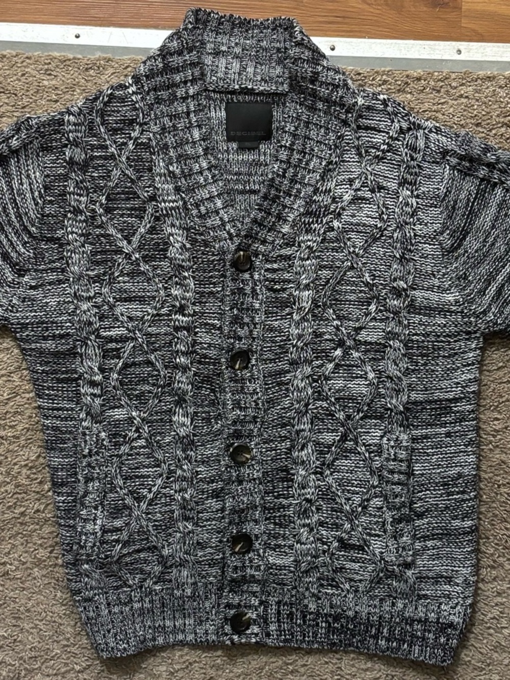 DECIBEL Men's XXL NWOT Collar Cable Knit Cardigan Sweater Faux Suede Elbows
